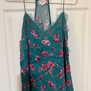 Cami NYC Teal Floral Lace-Trim Camisole with Pink Blooms